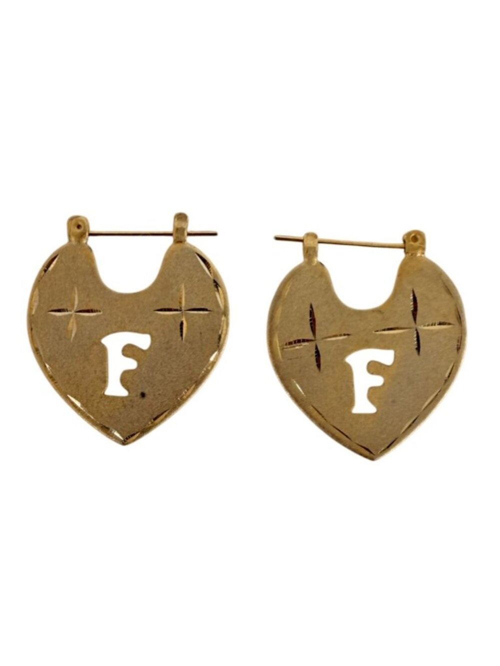 Vintage NOS Statement 14K Gold-Filled Heart Pierced Earrings "F" Monogram Cutout - Picture 3 of 4